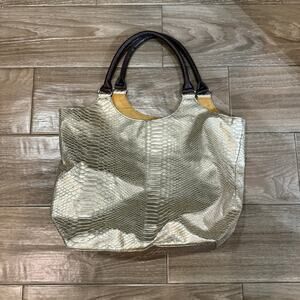 Neiman Marcus Gold Crocodile Print Vintage Faux Leather Tote Bag